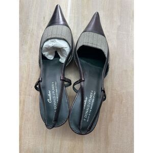 Donald J Pliner Made In Italy Heels Shoes 9.5 M Brown Pointed Toe Kitten Heel